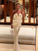 Elegant Strapless Corset Ruched Sequin Maxi Dress