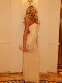 Elegant Strapless Corset Ruched Sequin Maxi Dress