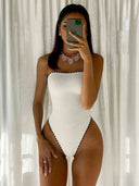 Textured Fabric Strapless Bandeau One-Piece Swimsuit