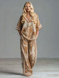 Bohemian Paisley Print Top & Wide-Leg Pants Two-Piece Set