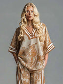 Bohemian Paisley Print Top & Wide-Leg Pants Two-Piece Set