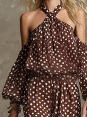 Retro Bohemian Polka Dot Off-Shoulder Pants Two-Piece Set