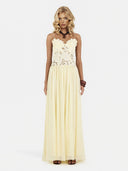 Elegant Yellow Lace Spaghetti Strap Floral Appliqué Maxi Dress