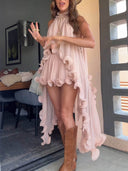 Delicate Romantic Drama Chiffon Wavy Ruffles Elastic Waist Loose Shorts