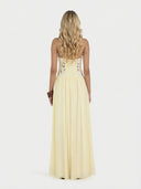 Elegant Yellow Lace Spaghetti Strap Floral Appliqué Maxi Dress