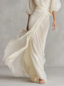 Elegant Chiffon Puff-Sleeve Wrap Maxi Dress