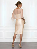Asymmetrical One-Shoulder Sheer Shawl Satin Midi Dress