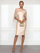 Asymmetrical One-Shoulder Sheer Shawl Satin Midi Dress