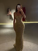 Fashion Sequin Halter Neck Party Maxi Dress