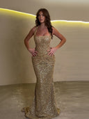 Fashion Sequin Halter Neck Party Maxi Dress