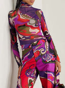 Unique Retro Abstract Print Satin Wide-Leg Pants
