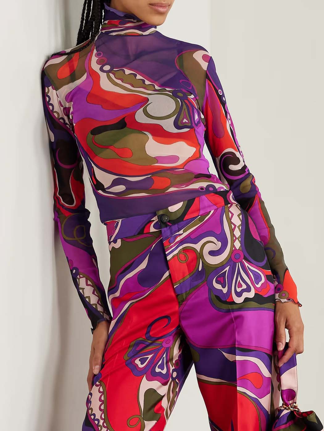 Unique Retro Abstract Print Satin Wide-Leg Pants