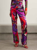 Unique Retro Abstract Print Satin Wide-Leg Pants
