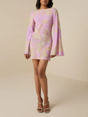 Elegant Bell Sleeve Satin Paisley Print Mini Dress