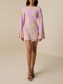 Elegant Bell Sleeve Satin Paisley Print Mini Dress