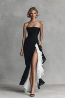 Strapless Slit Ruffled Maxi Dress