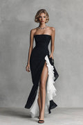 Strapless Slit Ruffled Maxi Dress