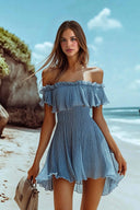 Off-Shoulder Ruffled Trim Mini Dress