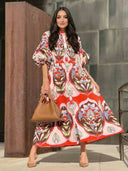 Exquisite Bohemian Print Shirt-Style Midi Dress
