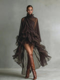 Elegant Ruffled Chiffon High-Neck Loose Midi Dress