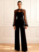 Elegant Sheer-Trim Shawl Strapless Jumpsuit
