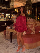 Fashion Off-Shoulder Ruched Ruffle Mini Dress