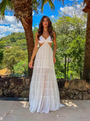 Retro Crochet Tassel Shoulder Strap Cutout Waist Chiffon Polka Dot Vacation Maxi Dress