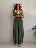 Resort Metallic Detail Strappy Wide-Leg Jumpsuit