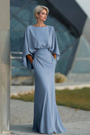 Boat Neck Backless Pleated Maxi Dress