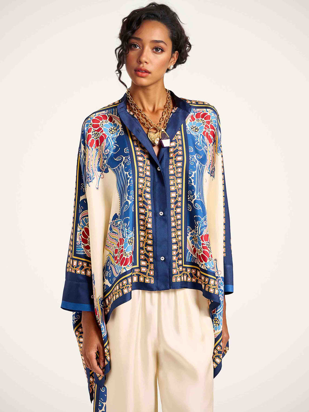 Elegant Bohemian Print Kimono Shirt Two-Piece Set