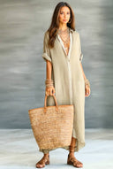 Color Contrast Loose Maxi Shirt Dress
