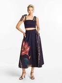 Exquisite Floral Print A-Line Pockets High-Waist Midi Skirt