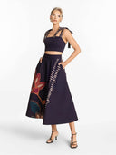 Exquisite Floral Print A-Line Pockets High-Waist Midi Skirt