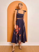 Exquisite Floral Print A-Line Pockets High-Waist Midi Skirt
