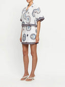 Retro Seashell Print Loose Top And A-Line Mini Skirt Set