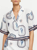 Retro Seashell Print Loose Top And A-Line Mini Skirt Set