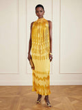 Exquisite Abstract Print Pleated Maxi Dress