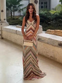 Unique Knit Colorful Herringbone Open Back Maxi Dress