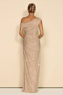 Off-Shoulder Shiny Pleated Maxi Dress