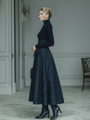 Exquisite High-neck Stretch Top And Plaid Skirt Two-piece Set