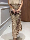 Elegant High-Waist Sequin Midi Skirt