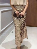 Elegant High-Waist Sequin Midi Skirt