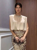 Elegant High-Waist Sequin Midi Skirt