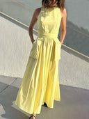 Unique Side Slit Lace-Up Pocket Vest Dress