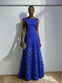 Elegant Lace Boat Neck Sleeveless Maxi Dress