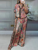 Boho Print Tassel Detail Casual Elastic Waist Pocket Wide-Leg Pants