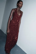 Elegant Fashion Sequin V-Neck Backless Tie Maxi Dress