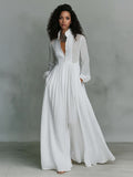 Casual Long-sleeved Pleated Maxi Dress
