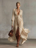 Casual Lace-Trimmed Ruffled Shirt Dress