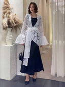 Elegant Ruffled Organza Cardigan & Black Maxi Dress Two-Piece Set